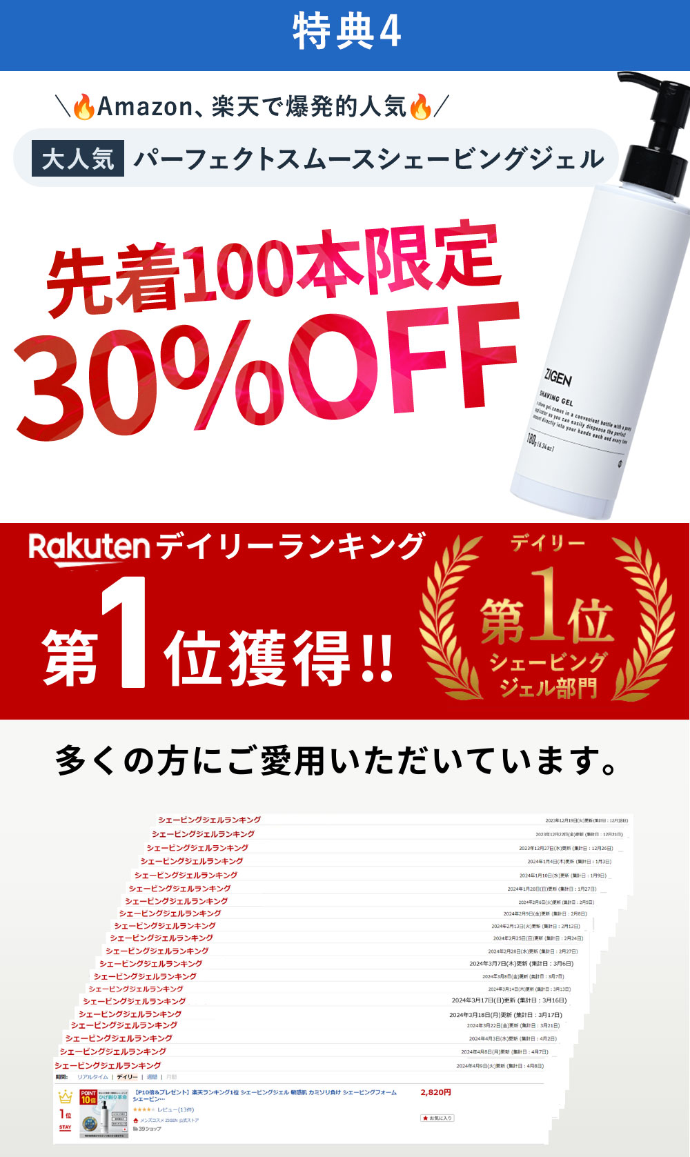 先着100本限定！シェービングジェル30%OFF！