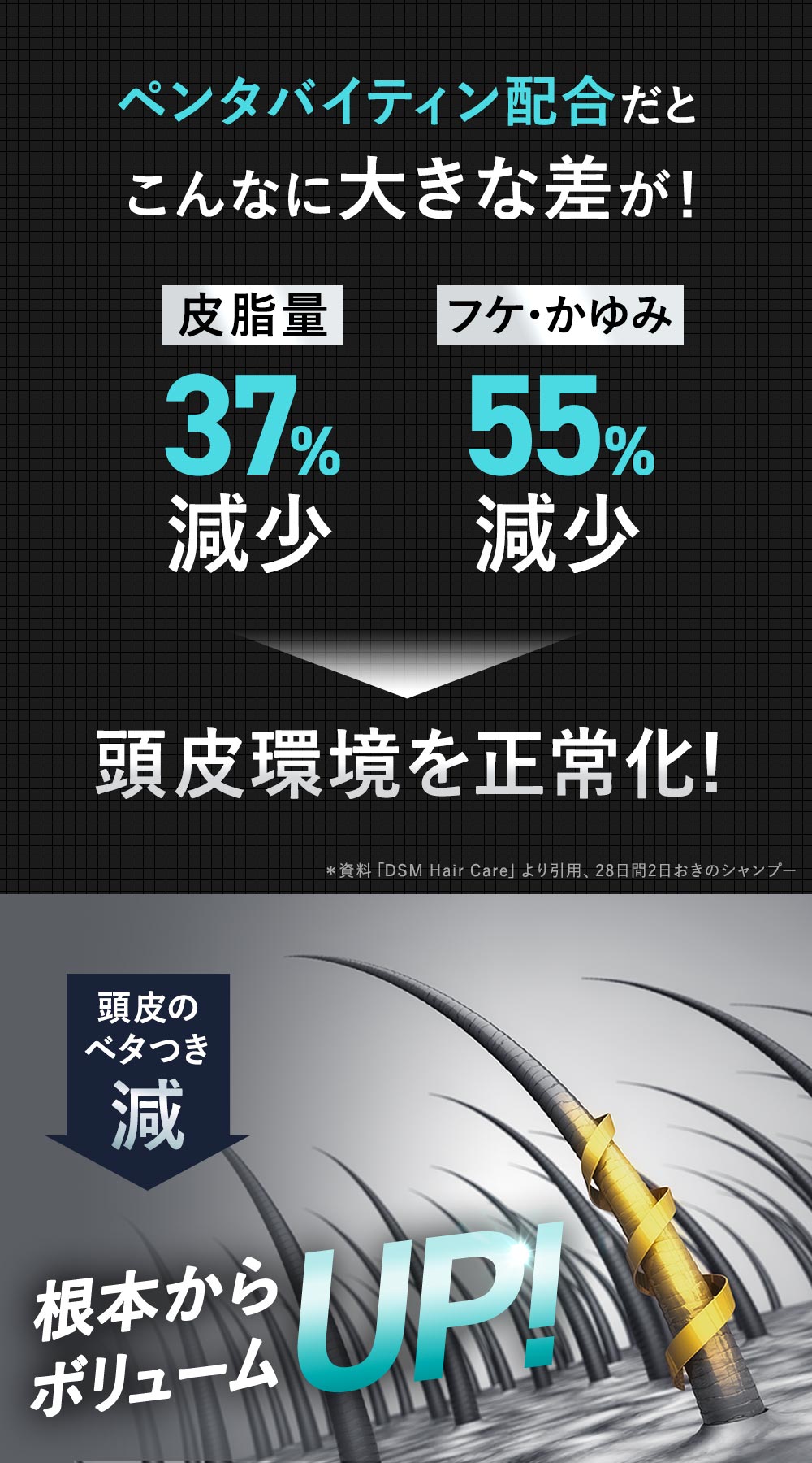 100％自然由来の保湿成分が皮脂の過剰分泌とフケ・かゆみを抑制
