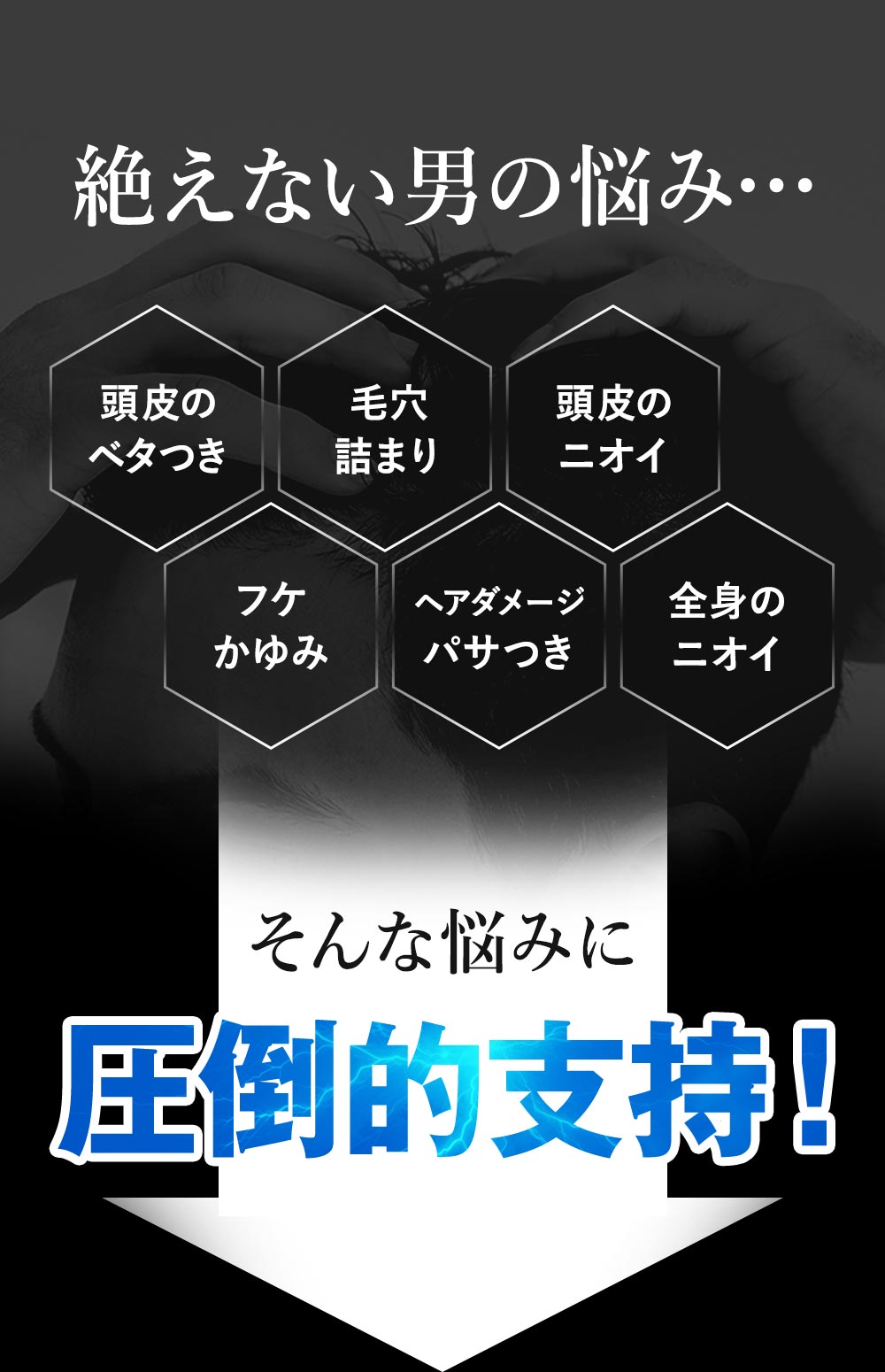 皮脂汚れ・ベタつき・毛穴詰まり・頭皮アブラ・過剰皮脂・全身のニオイ…男の絶えない悩みに圧倒的支持